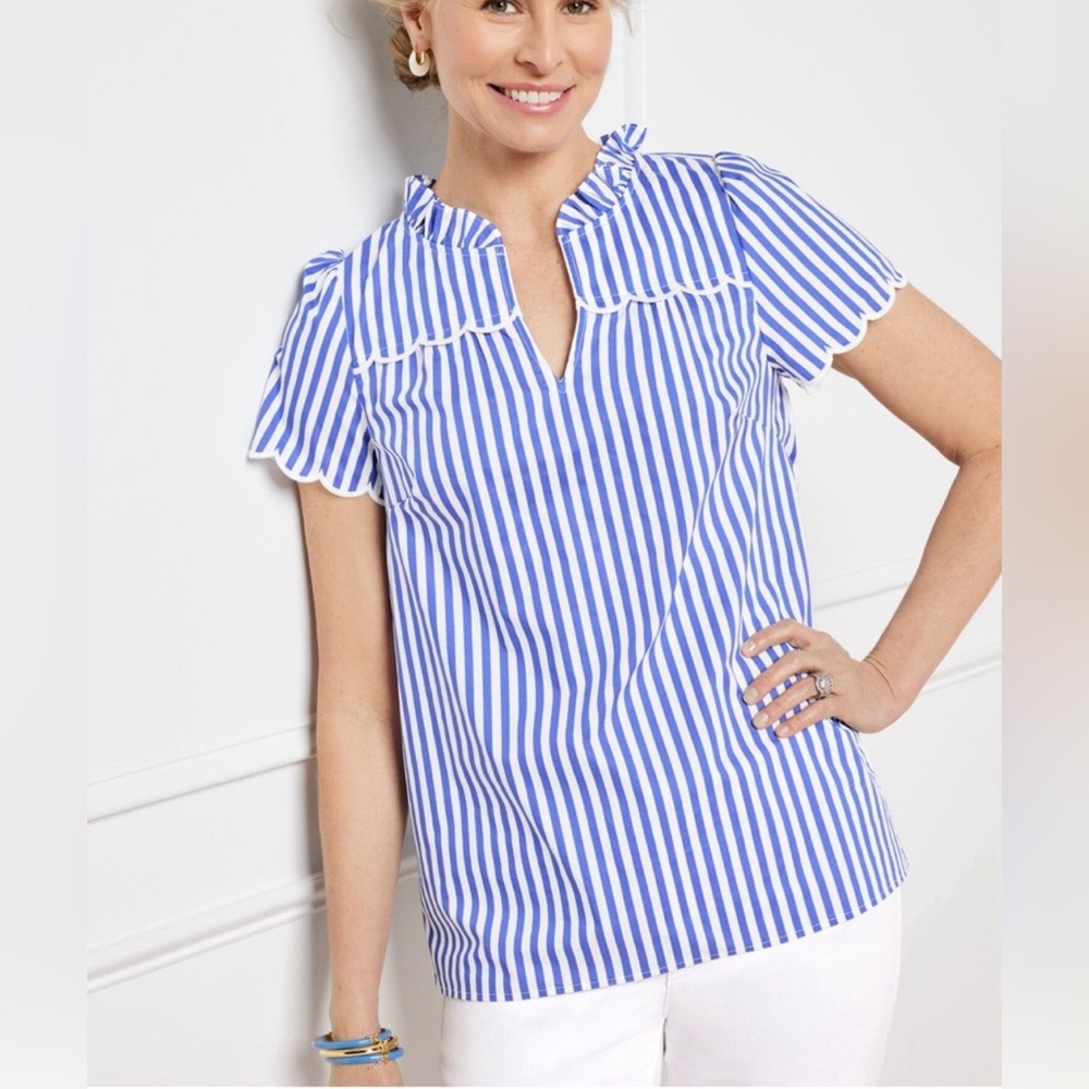 Talbots Scallop Striped Blouse Top M